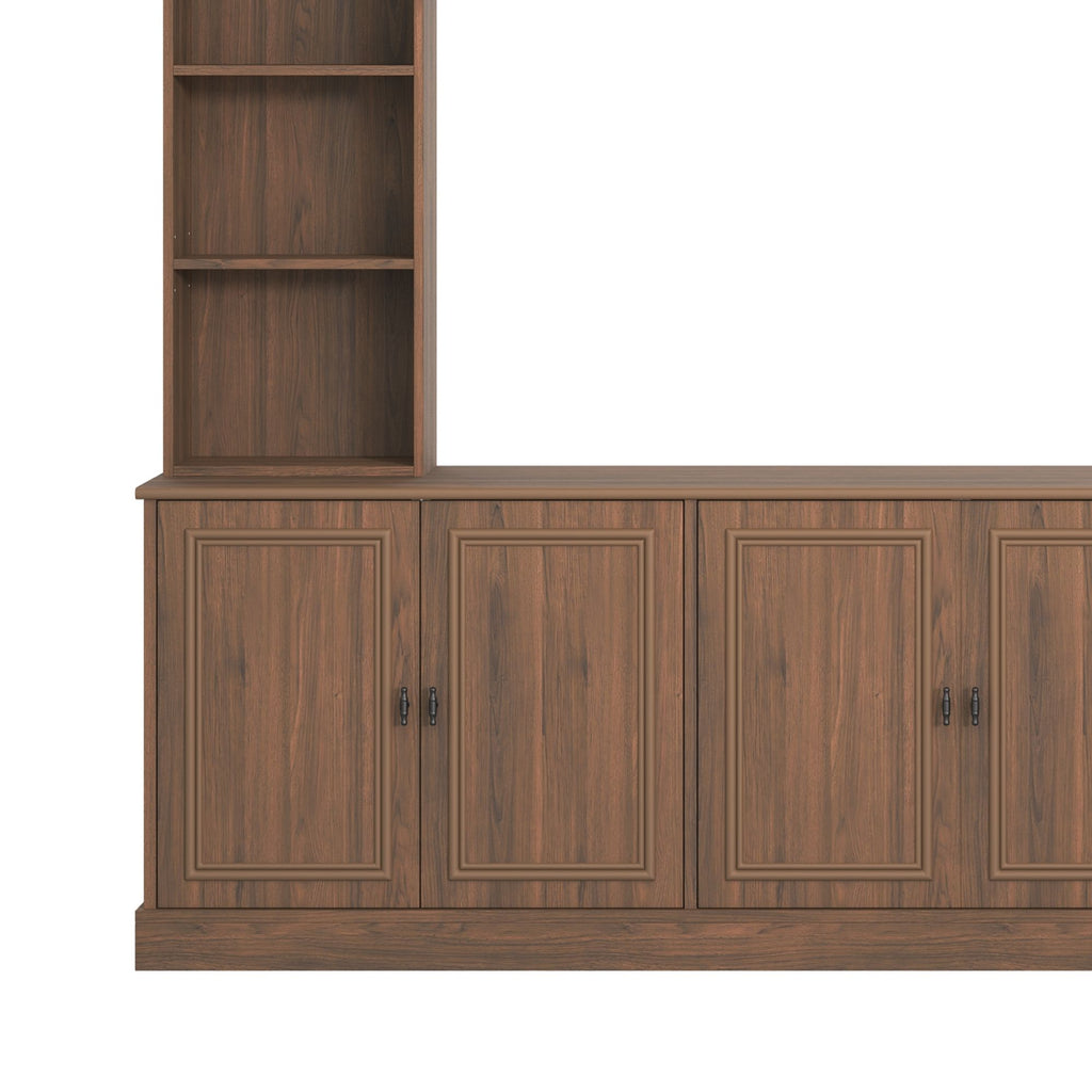 4 Piece Wall Unit Entertainment Center With Bookshelf, TV Stand With Adjustable Shelf For Living Room - Walnut