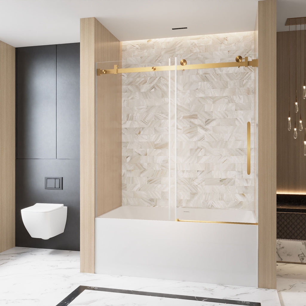 Frameless Single Sliding Shower Door With Handle And Square Tube Track