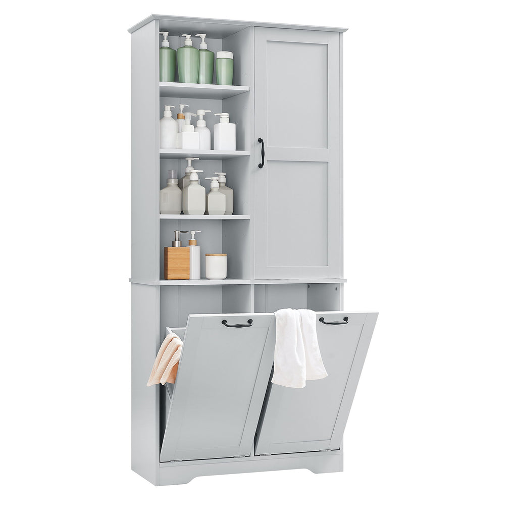 Freestanding Bathroom Storage Cabinet With Doors And Drawers, Adjustable Shelves, Tilt-Out Laundry Hamper