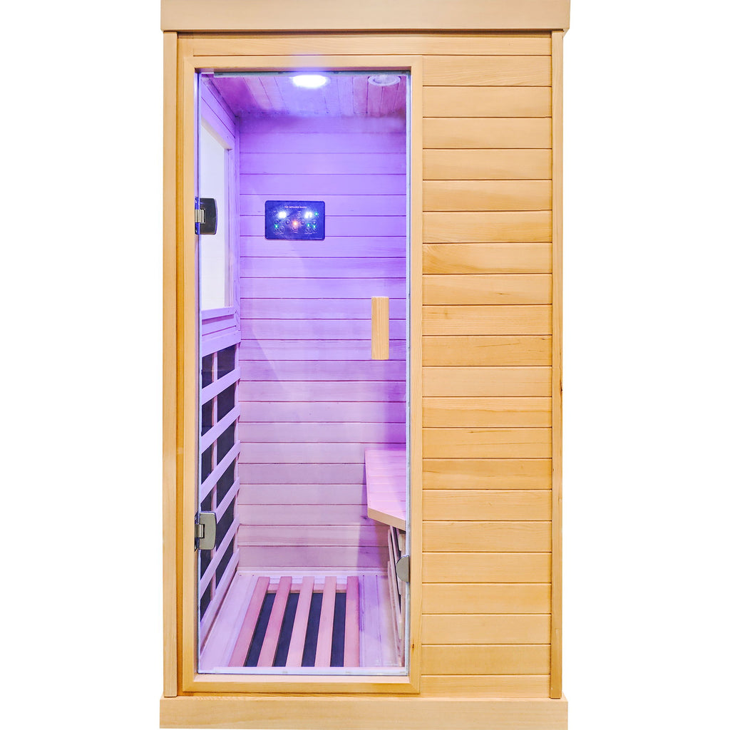 Infrared Sauna Room Single Room With Hemlock Frame, 6 Heating Plates, Built-In Lights And Bluetooth Audio - Natural