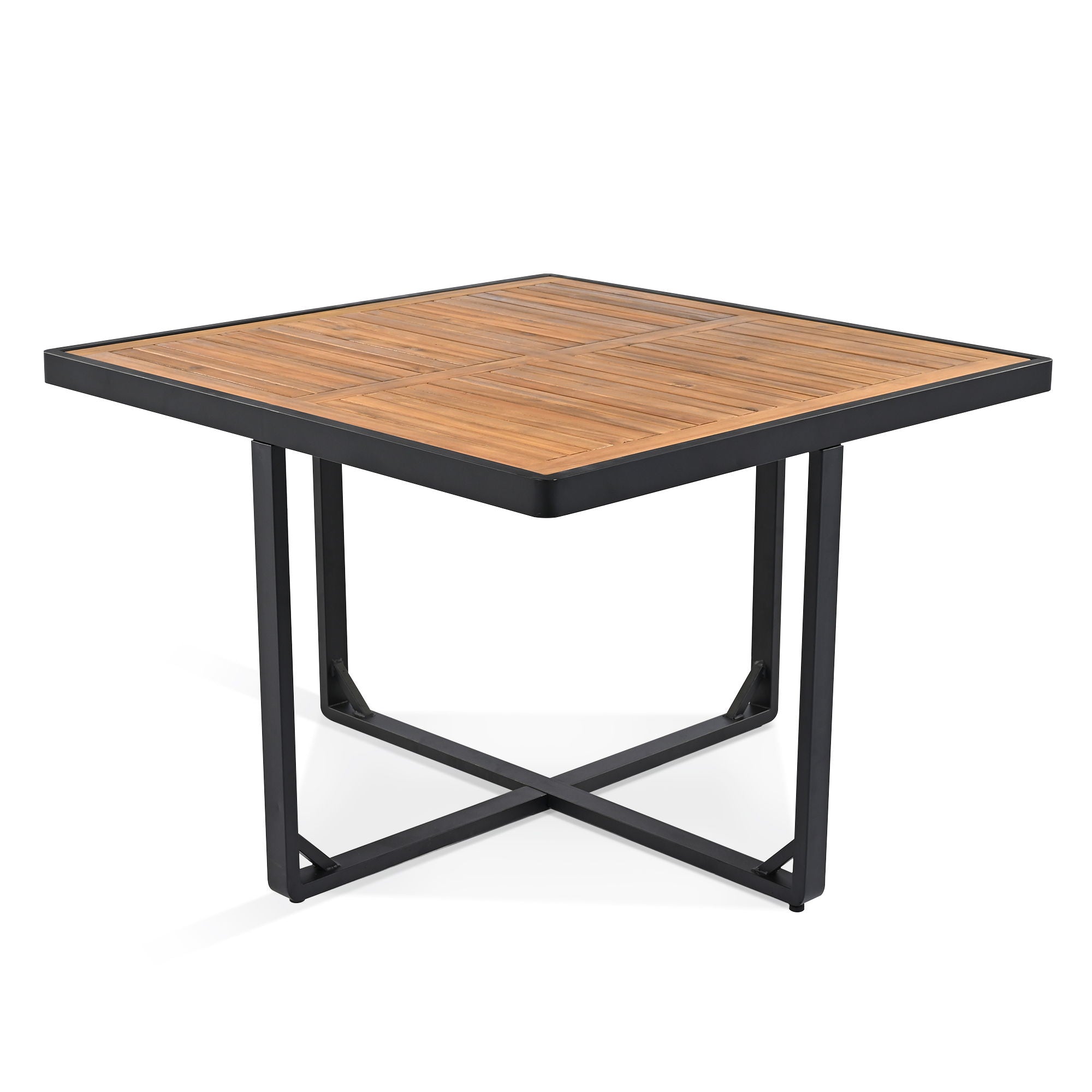 Acacia Wood Patio Dining Set, Cushioned Chairs & Ottomans Square Table