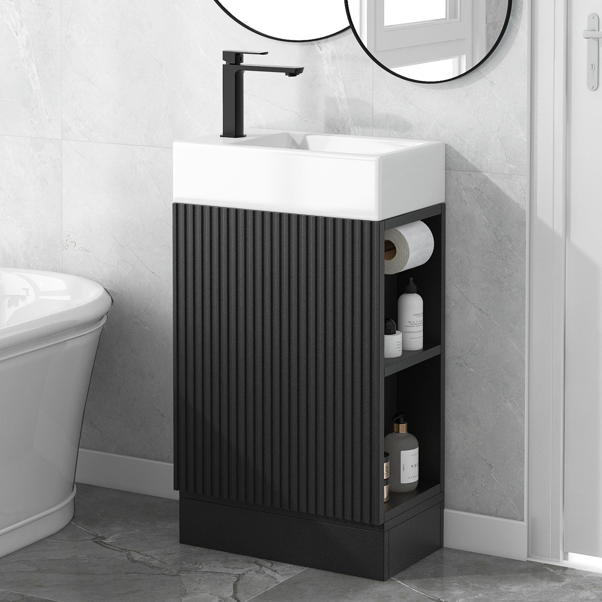 Modern Bathroom Vanity With Sink And 2 Tier Shelf