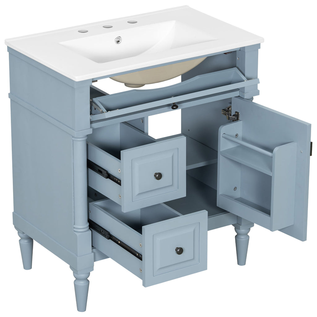 Modern Bathroom Vanity With Sink, Freestanding Cabinet With Flip Drawer & Adjustable Shelf