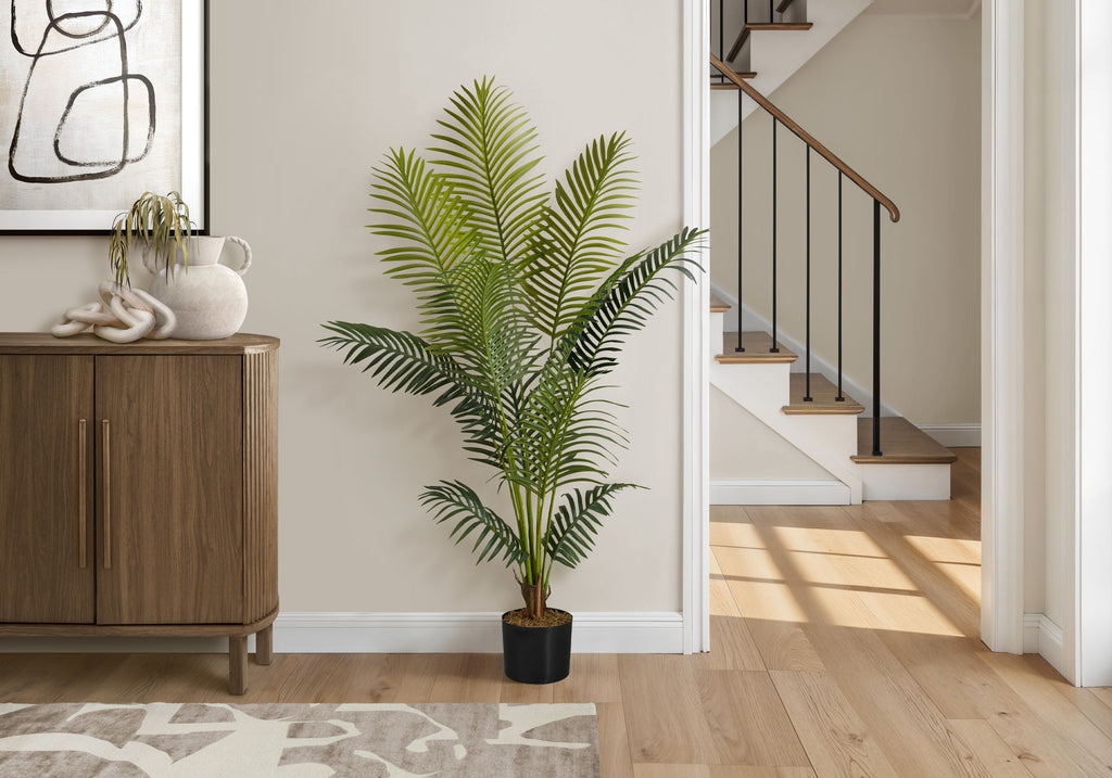 57" Tall, Artificial Plant, Palm Tree, Indoor, Faux, Fake, Floor, Greenery, Potted, Real Touch, Decorative - Green / Black