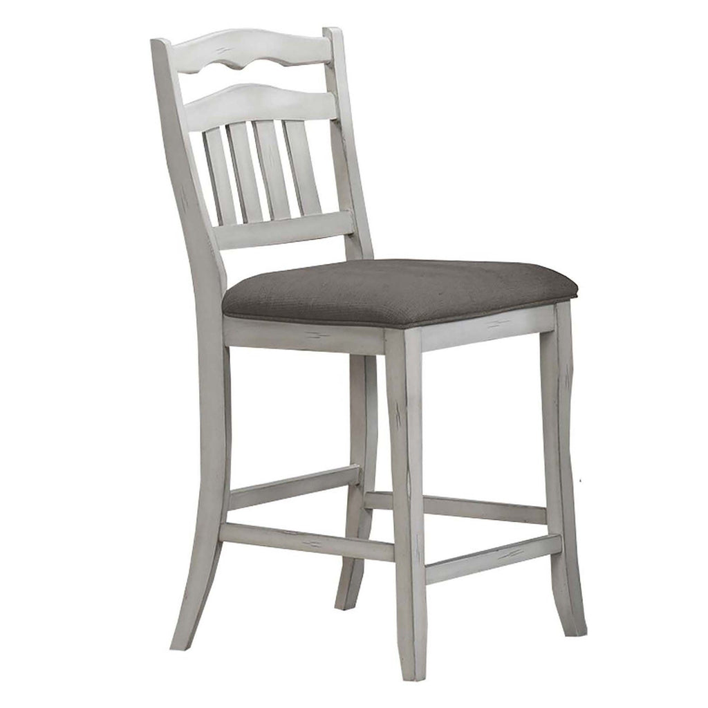 7 Piece Counter Height Dining Set With Storage Base And Ladder Back Chairs - Antique White / Gray