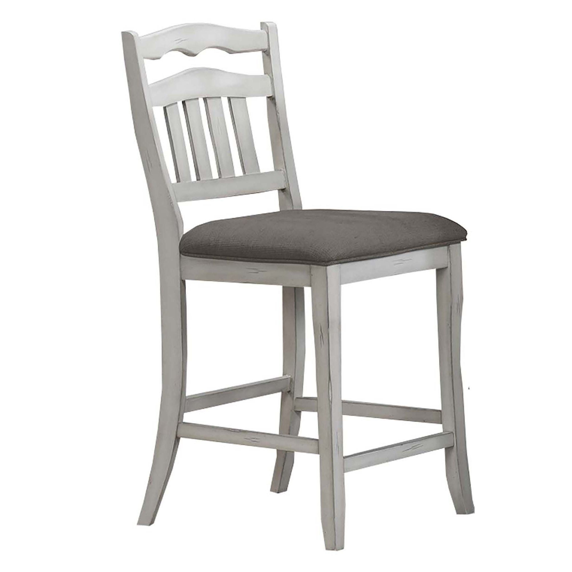 7 Piece Counter Height Dining Set With Storage Base And Ladder Back Chairs - Antique White / Gray