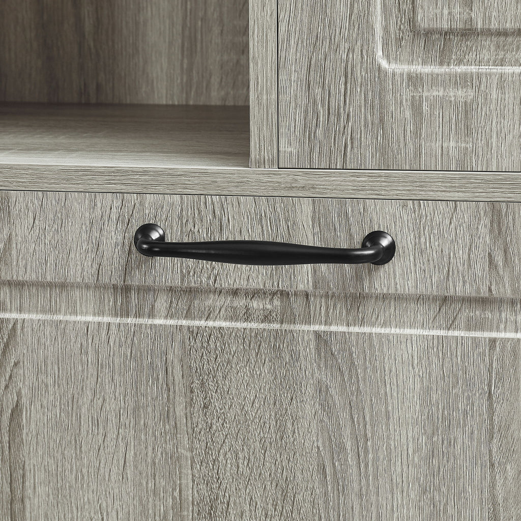 Modern Tall Storage Cabinet With Adjustable Shelves, Flip-Out Basket & Enclosed Doors