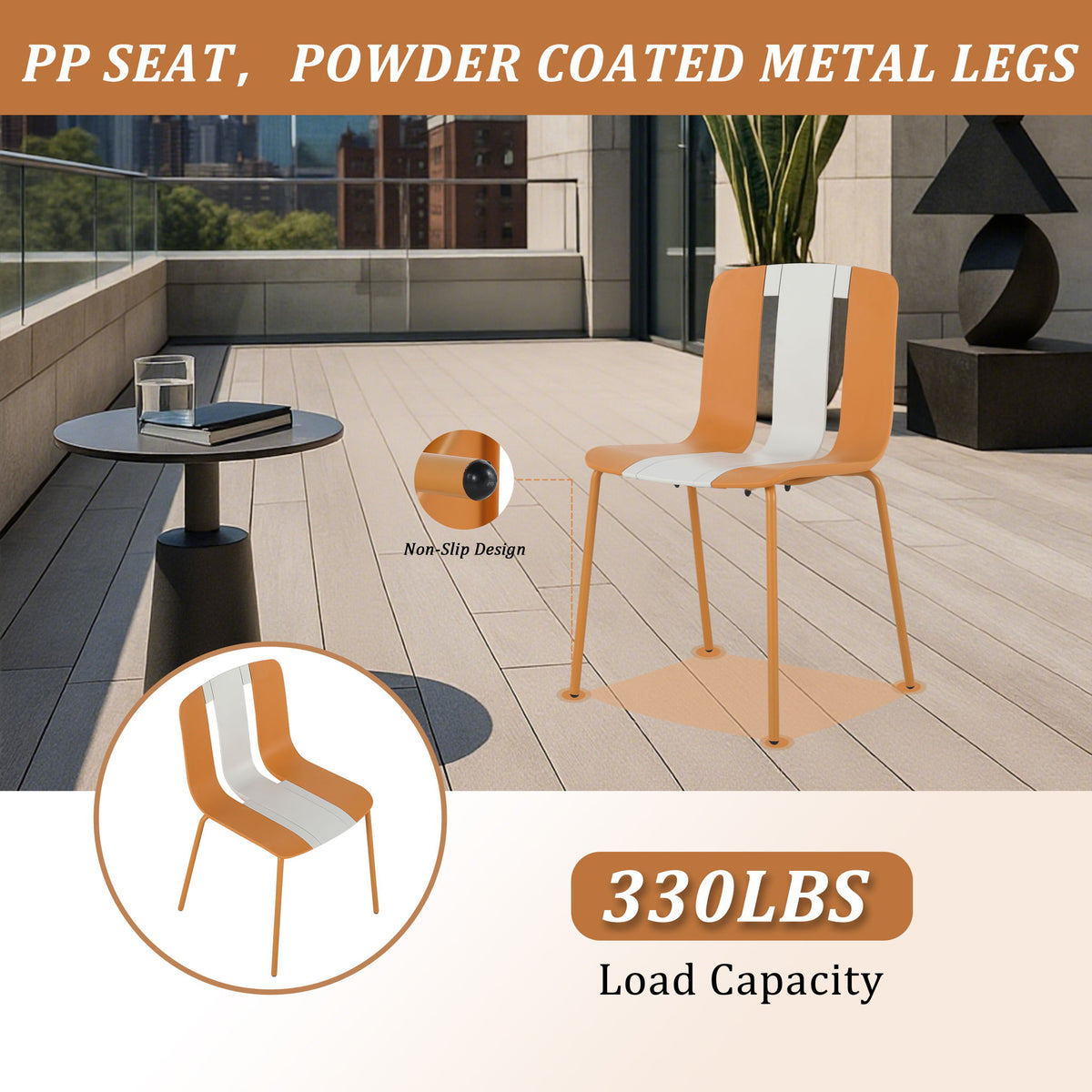 4 Piece Set Of Modern Striped Color- Blocking Single Chairs With Long Table