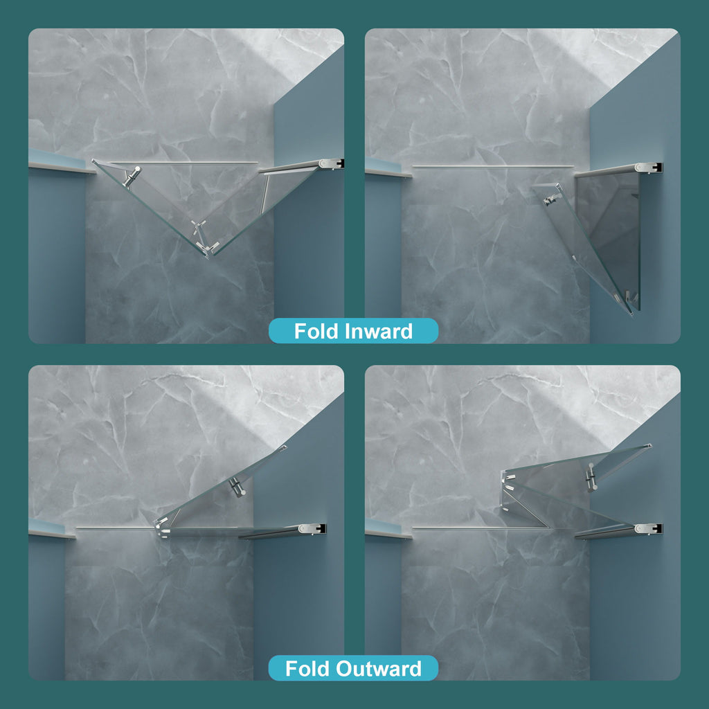 Frameless Bi Fold Shower Door With Tempered Glass - Brushed Silver