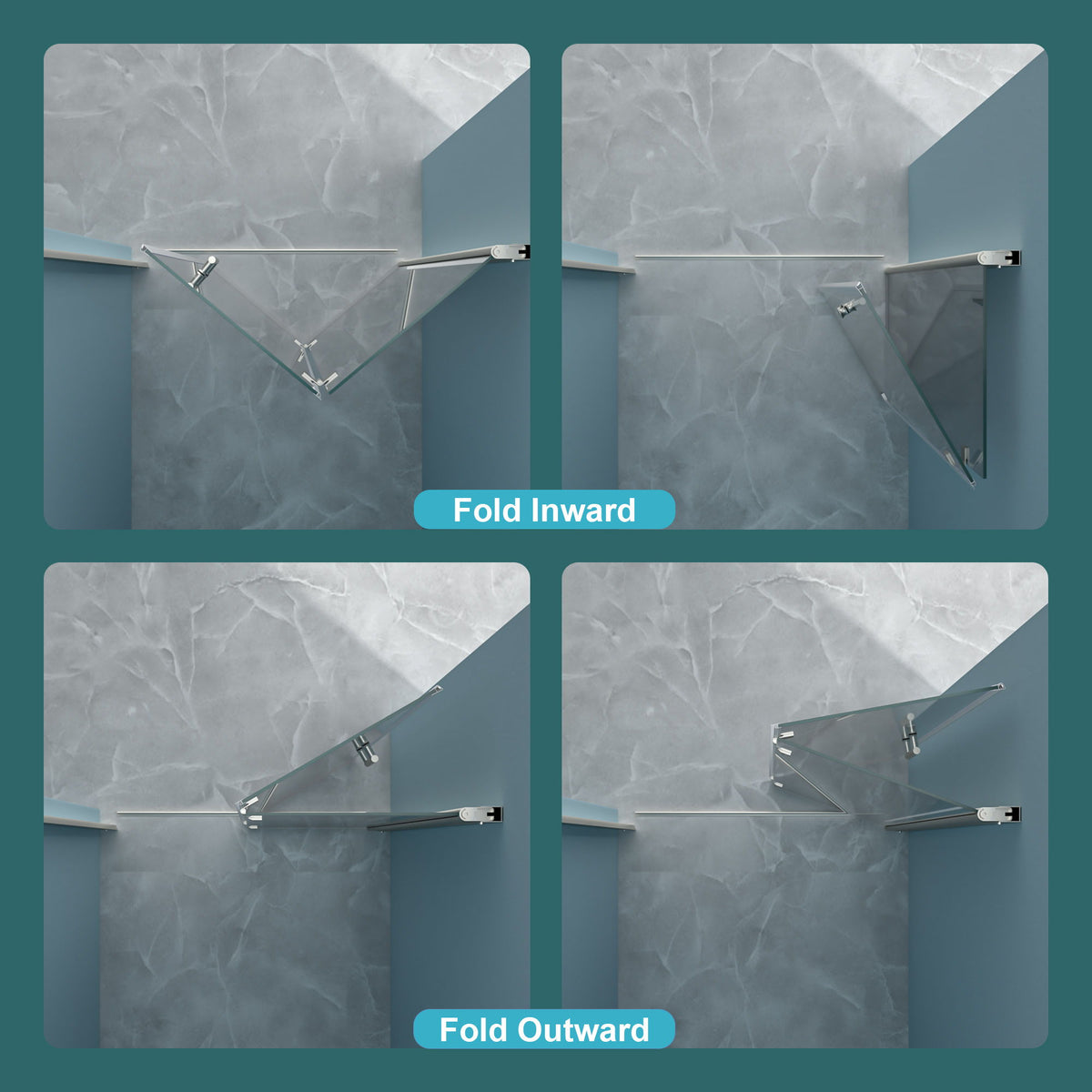Frameless Bi Fold Shower Door With Tempered Glass - Brushed Silver