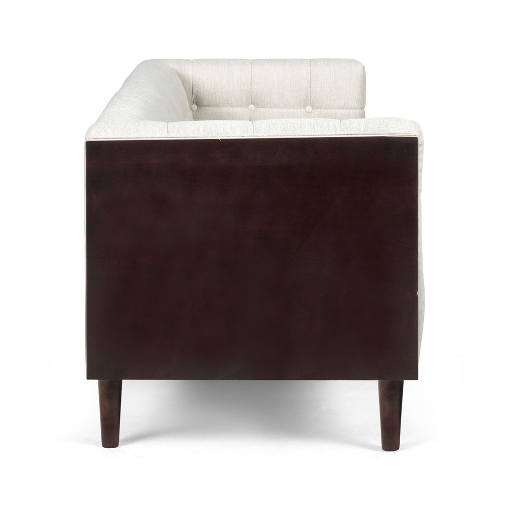 Contemporary 3 Seater Sofa With Button Tufted Waffle Stitching - Beige