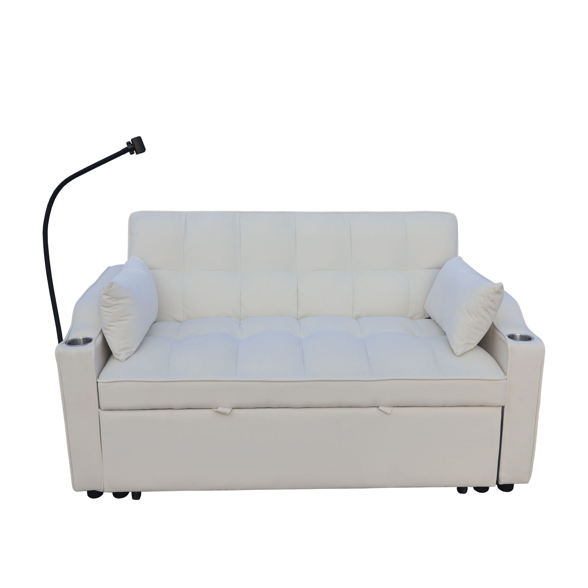 Modern Loveseat With Pullout Bed, Adjustable Reclining Backrest