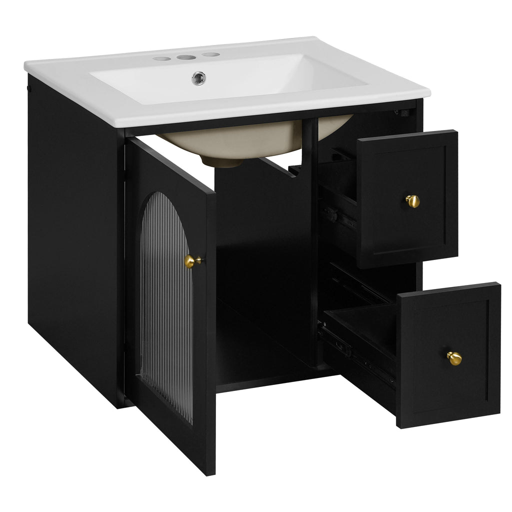 Wall-Mounted Bathroom Vanity Set With Sink, 2 Drawers And Soft-Close Door
