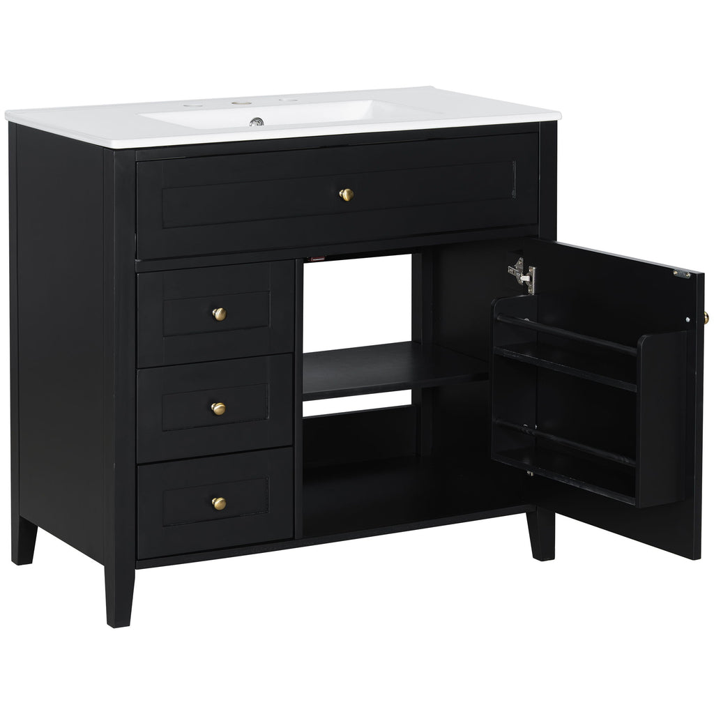 Bathroom Vanity With Sink, 3 Drawers & Cabinet With Adjustable Shelves