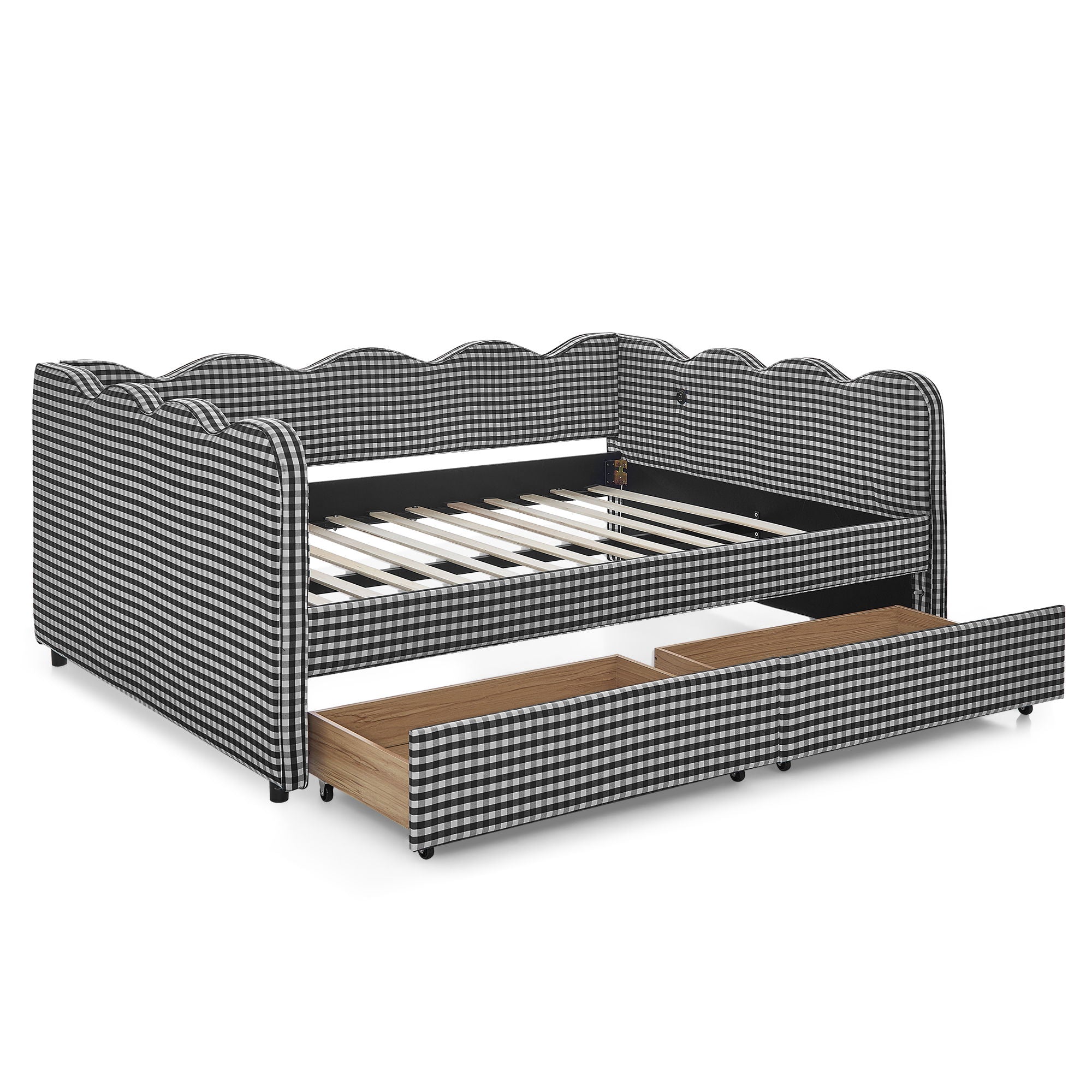 Gingham Daybed & USB Charging Port, Wave-Shaped Design