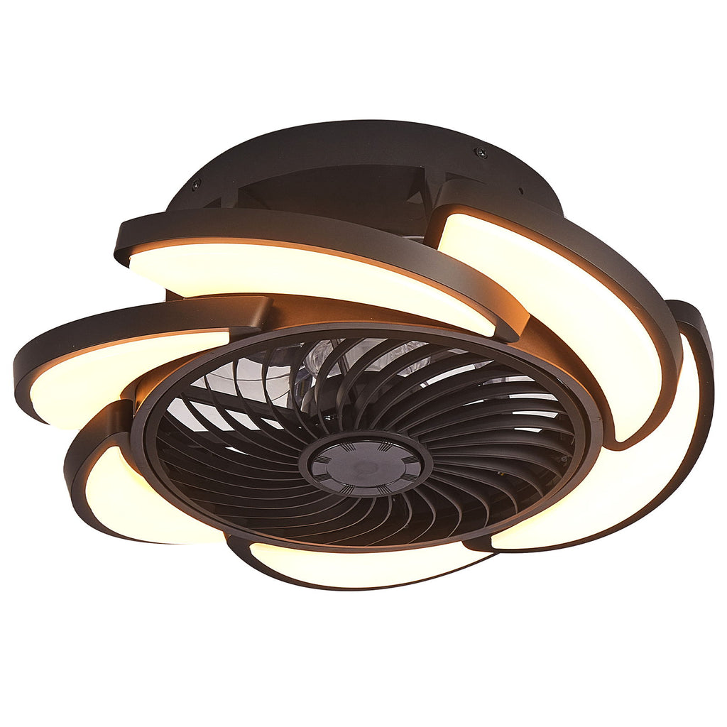 Bladeless Ceiling Fan With Remote Control, 6 Speeds Dimmable Light, Enclosed Low Profile For Living Room - Black