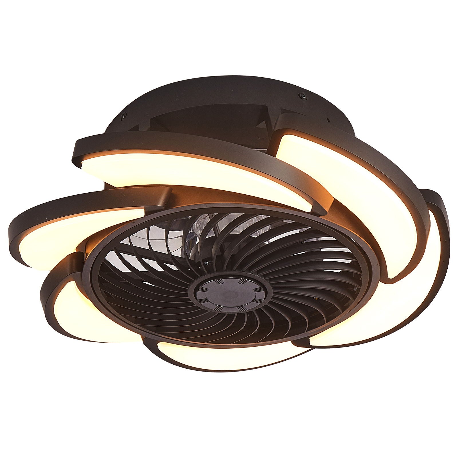 Bladeless Ceiling Fan With Remote Control, 6 Speeds Dimmable Light, Enclosed Low Profile For Living Room - Black