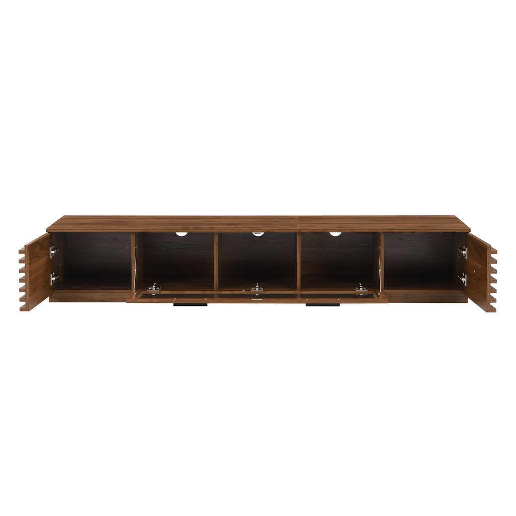 TV Stand With LED Lighting, Soft Closing Hinges, Cable Management - Walnut