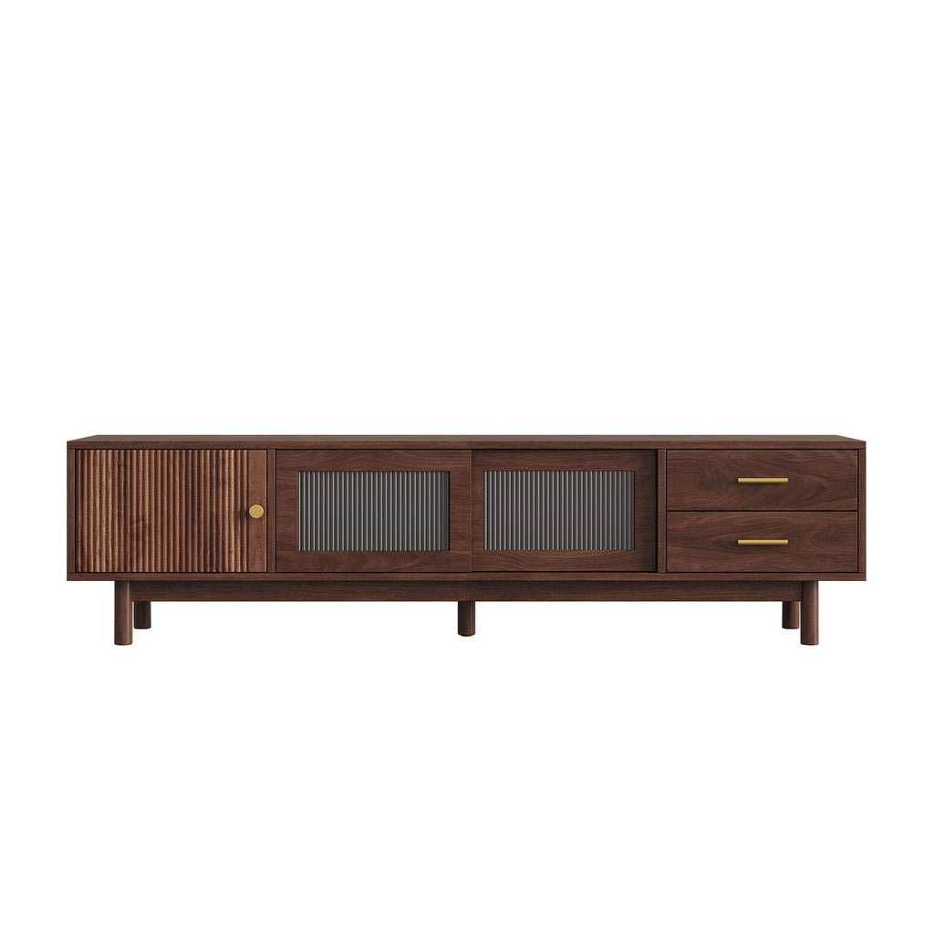 TV Stand With Sliding Doors And 2 Drawers For Living Room - Dark Brown