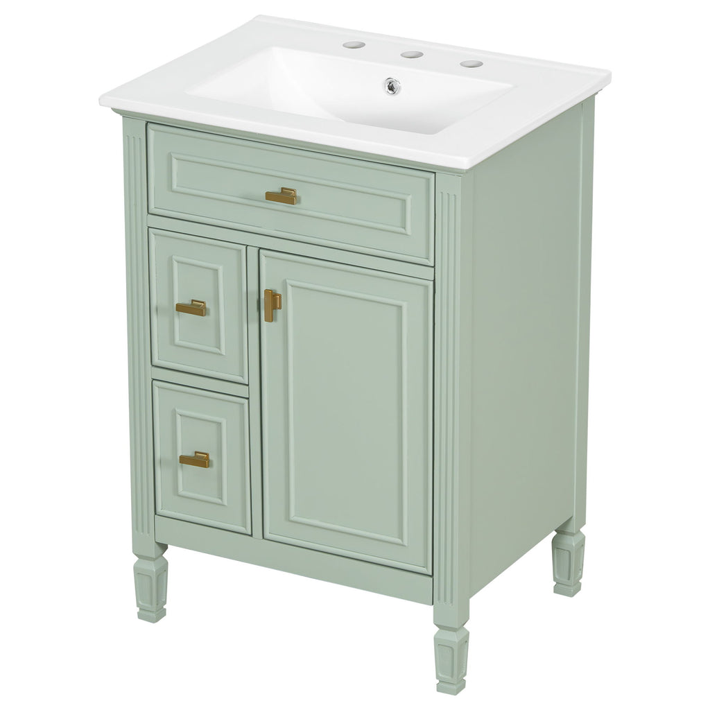 Bathroom Vanity With Sink, Flip Drawer, 2 Drawers, Adjustable Shelf
