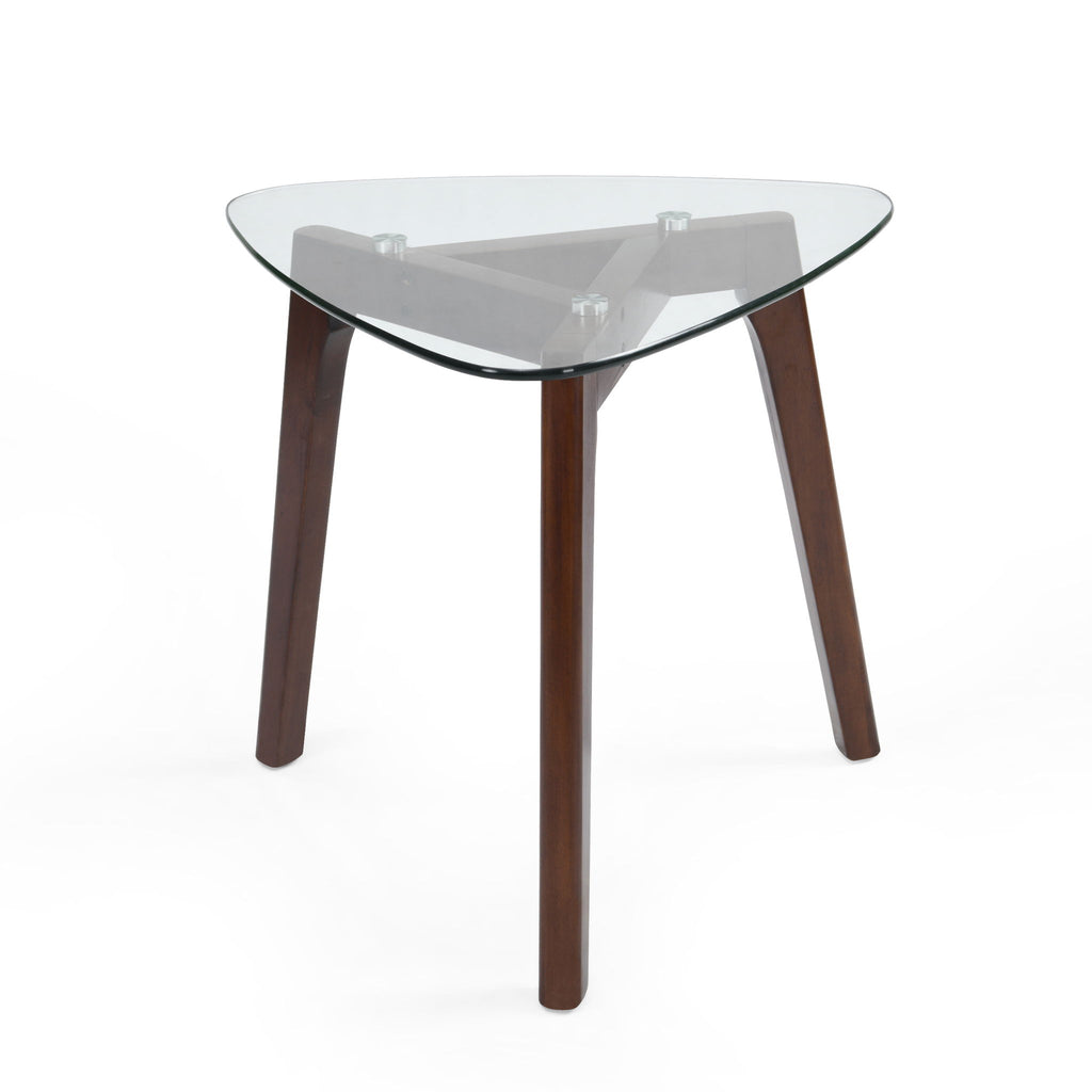 End Table With Glass Top And Solid Wood - Walnut