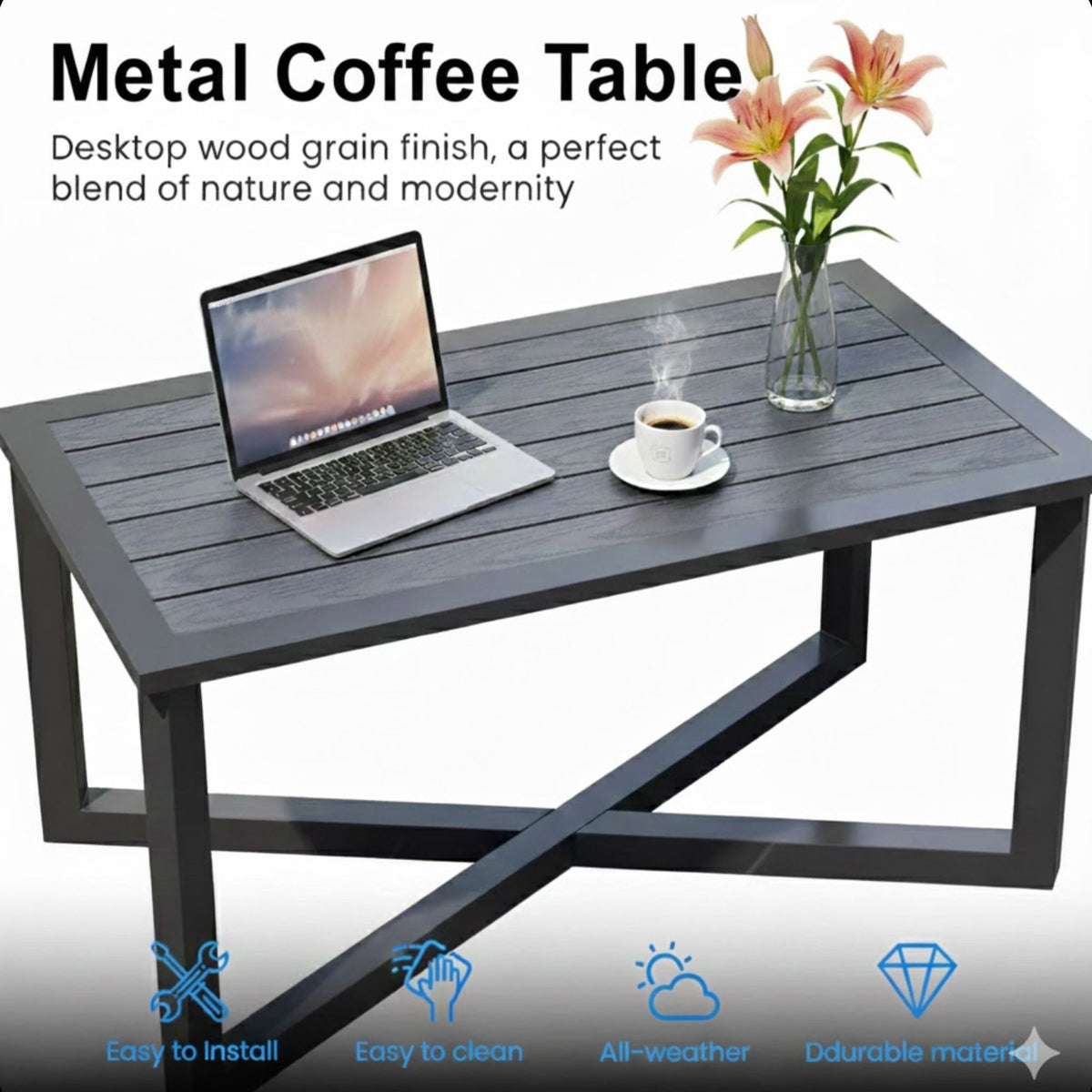 2 Piece Patio Set With Cushions & Coffee Table