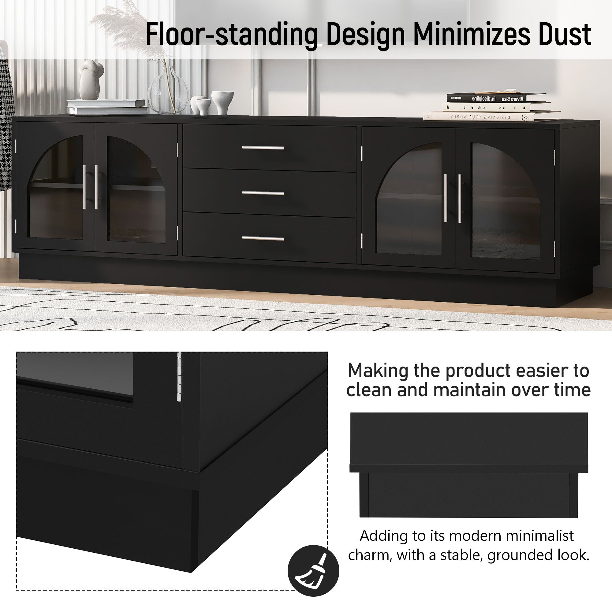 Modern Minimalist TV Stand, Entertainment Center Media Console Cabinet With Adjustable Shelves For Living Room