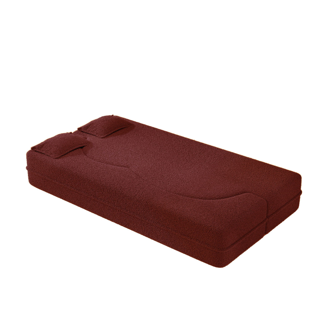 Modern Floor Sleeper Sofa Bed With 2 Pillows, Convertible Twin Size Folding Mattress For Living Room
