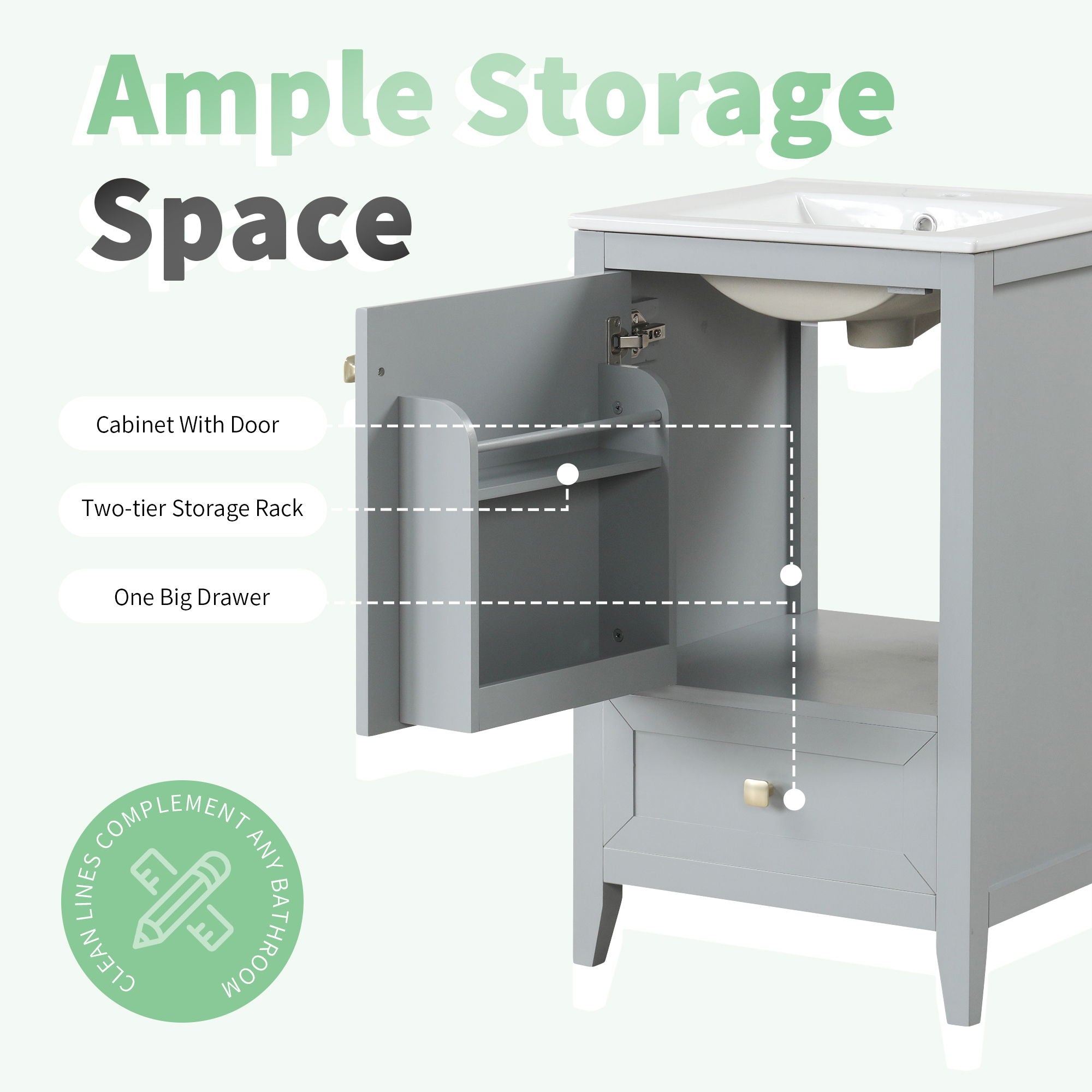 Bathroom Vanity With Sink, Soft Closing Cabinet Door, Storage Rack And Drawer