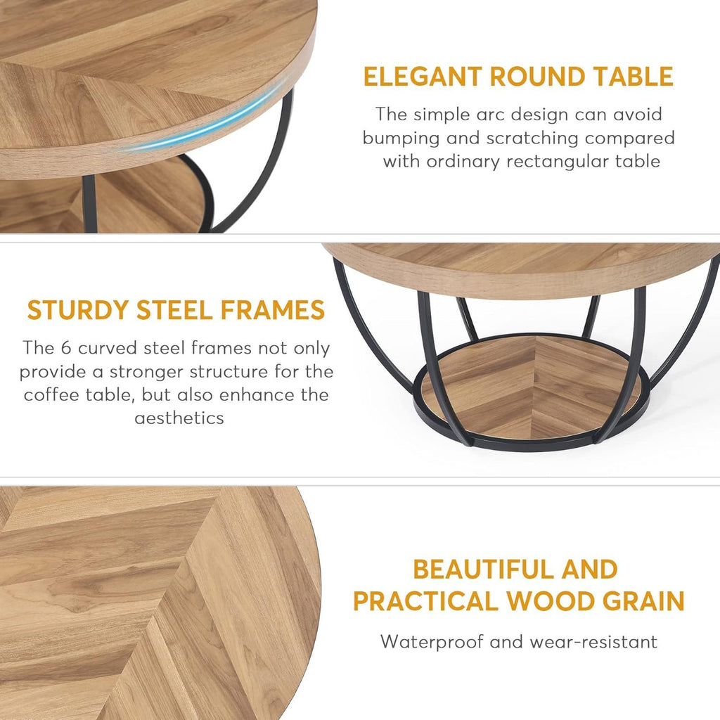 2 Tier Circle Coffee Table With Storage Shelves