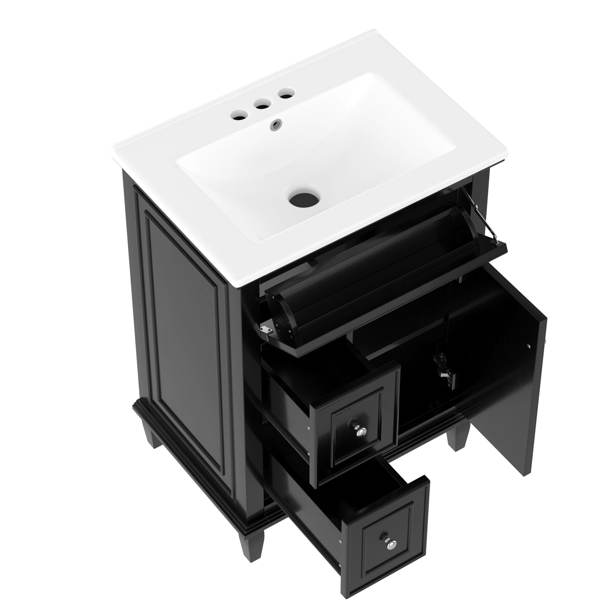 Modern Bathroom Vanity With Sink, Adjustable Shelf, 1 Flip Drawer & 2 Drawers