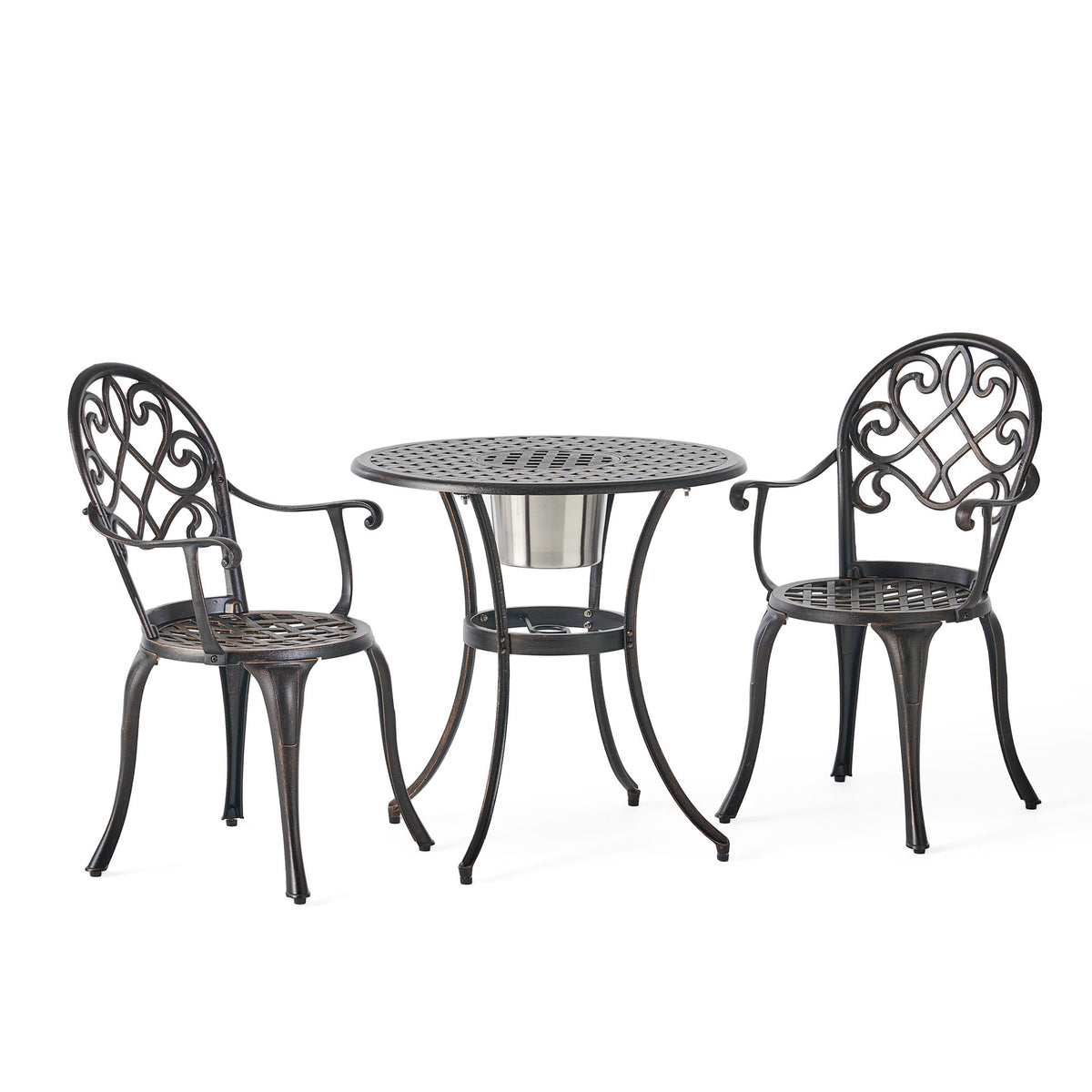 3 Piece Outdoor Aluminium Cast Bistro Set With Ice Bucket - Copper