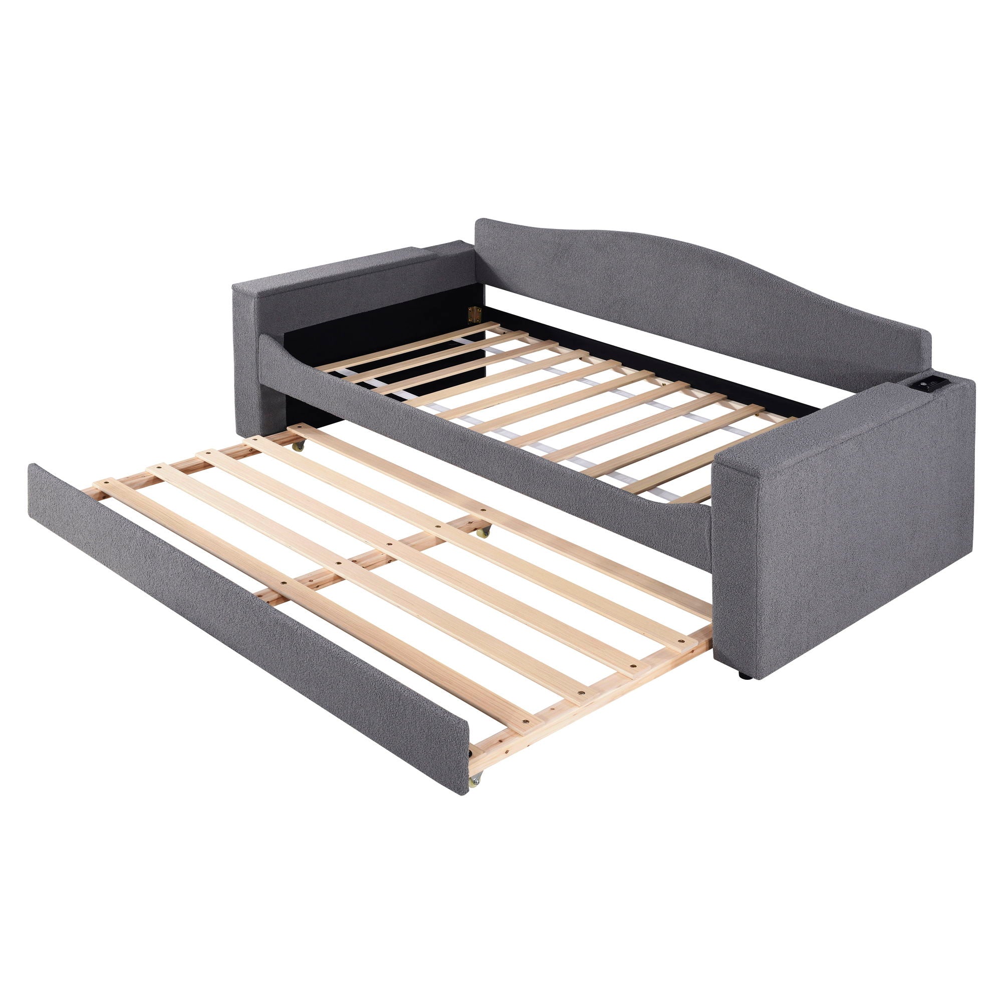 Upholstered Daybed With Storage Armrests, Trundle And Latest Integrated tooth Audio System