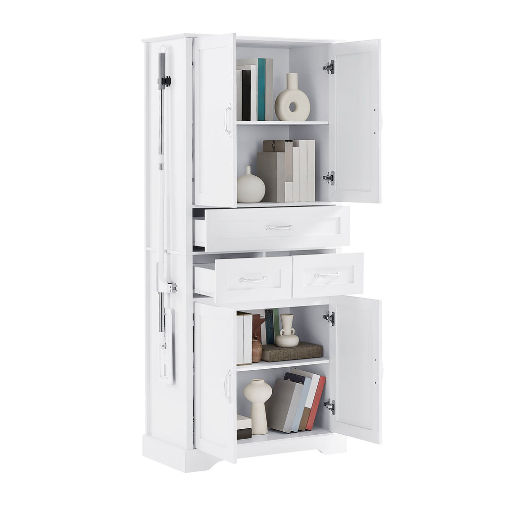 Tall Bathroom Storage Cabinet With 4 Doors 3 Drawers Adjustable Shelves - White