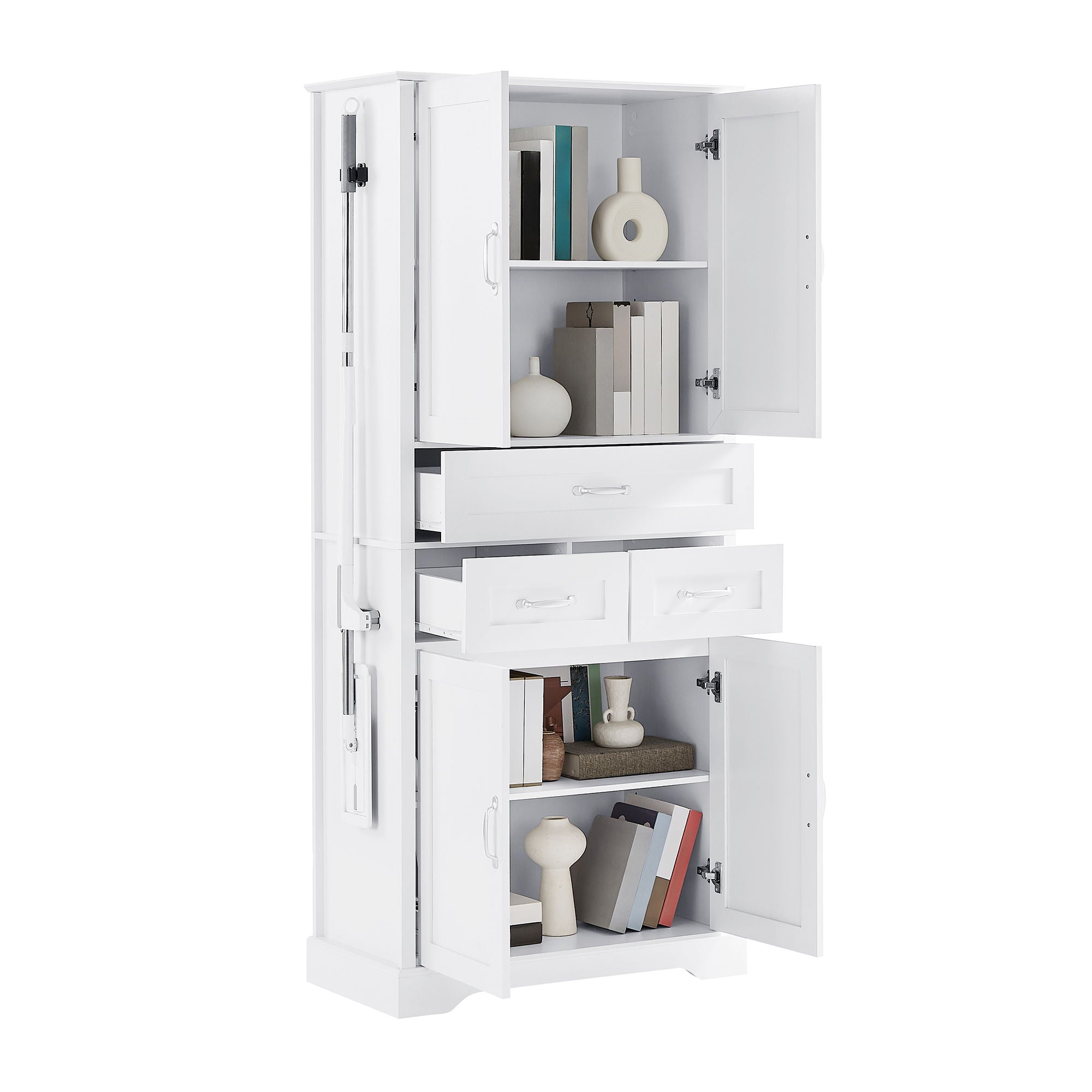 Tall Bathroom Storage Cabinet With 4 Doors 3 Drawers Adjustable Shelves - White
