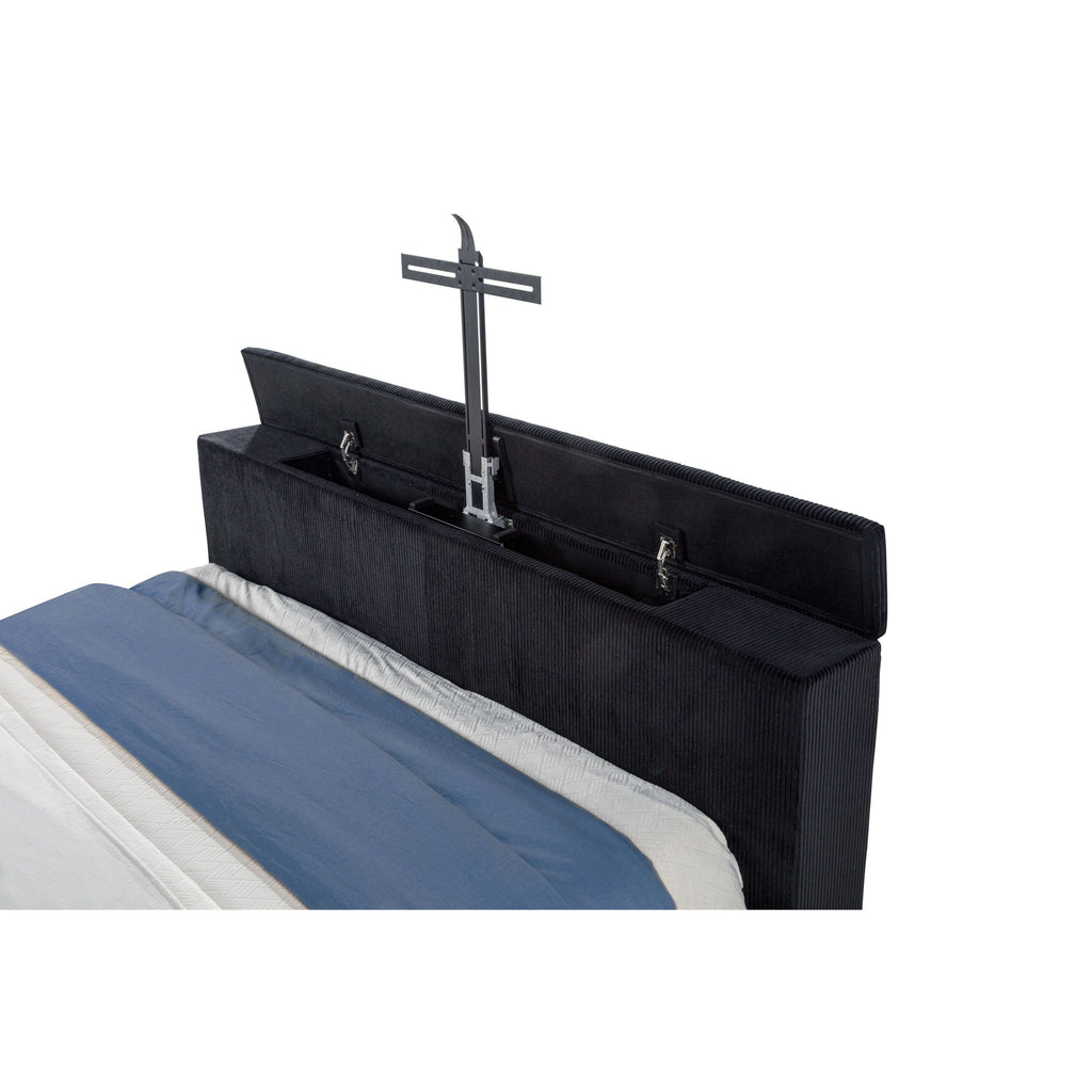 Judah - Eastern King Wingback TV Bed With Motorized Lift And Flame Visualizer - Black
