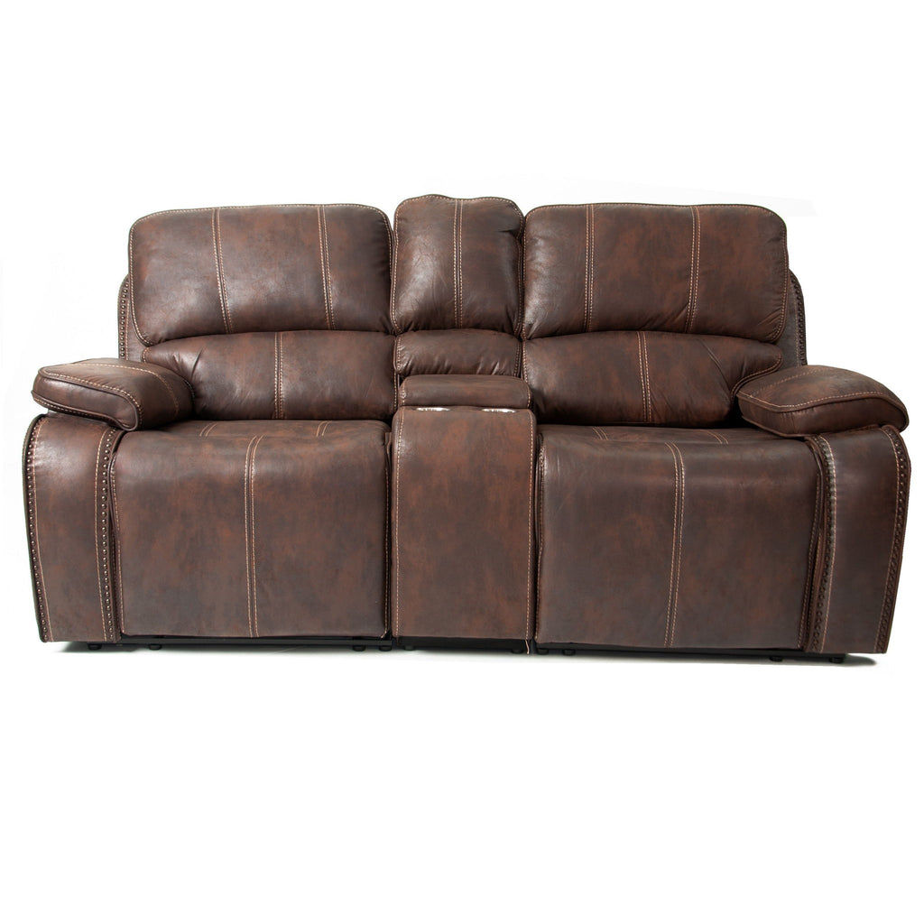 Power Reclining Loveseat With USB Port Leather Upholstered, Built In Cup Holder - Chocolate