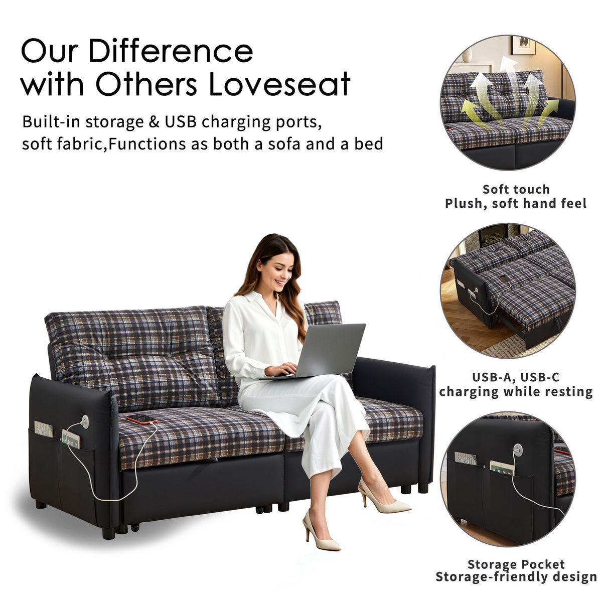 Sleeper Sofa, Expandable Sectional With Ottoman For Living Room