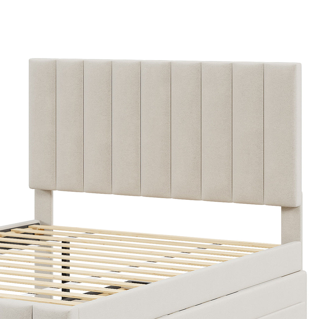 Upholstered Platform Bed With Twin Size Trundle And 3 Drawers