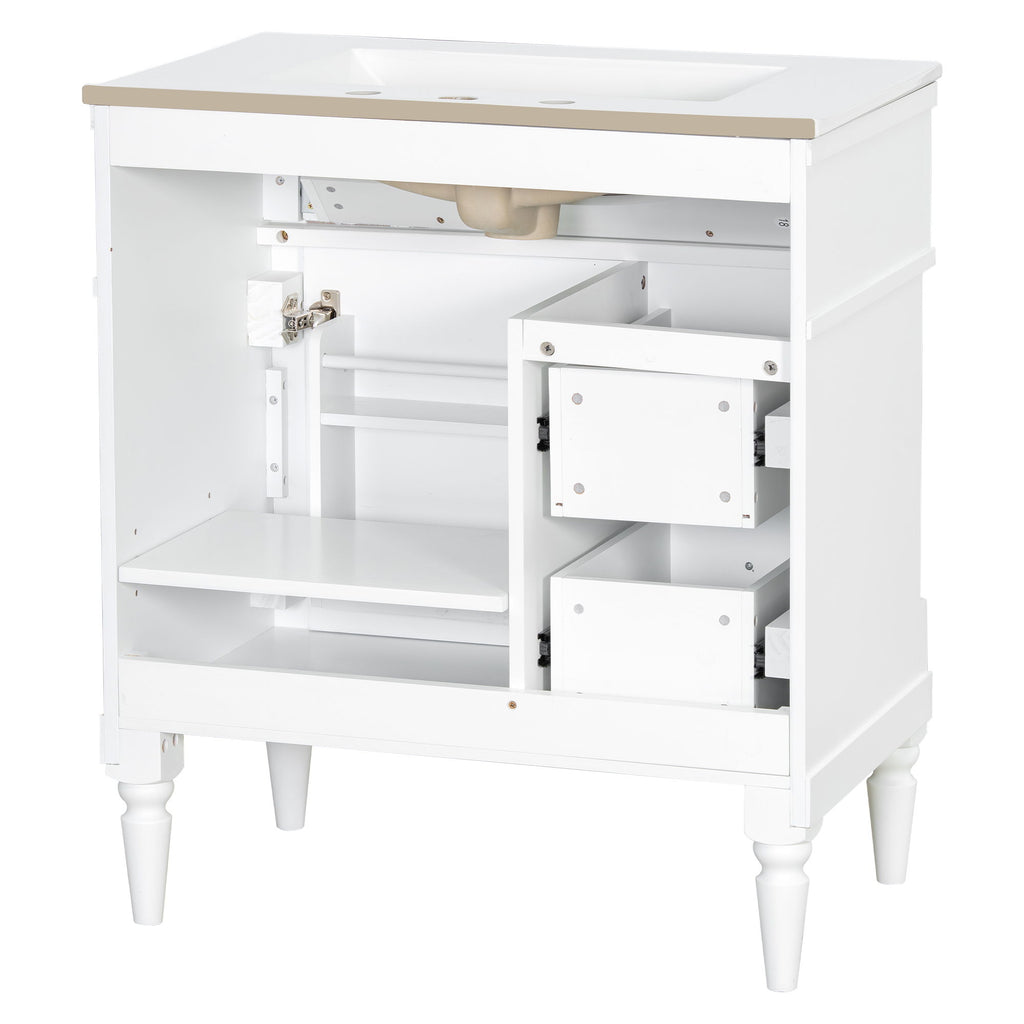 Modern Bathroom Vanity With Sink, Freestanding Cabinet With Flip Drawer & Adjustable Shelf