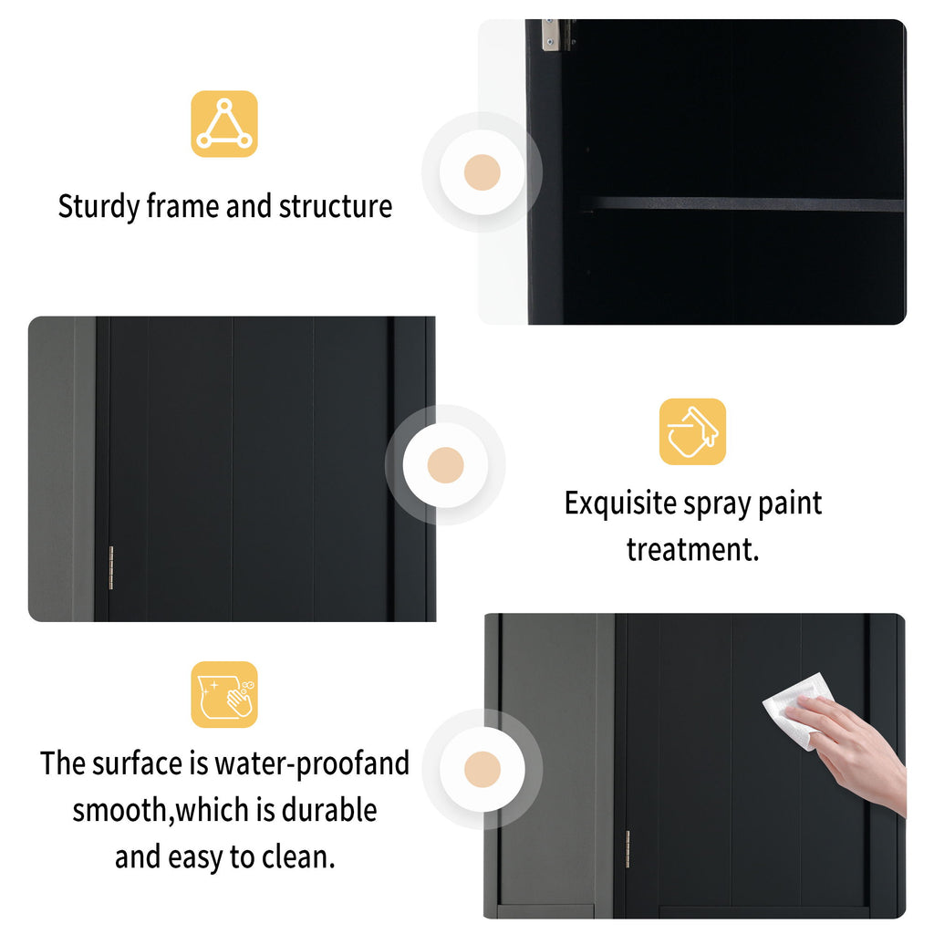 Tall Bathroom Storage Cabinet With Glass Doors, Free-Standing, Two Drawers, And Adjustable Shelves, Board, Painted Perfect For Displaying Your Favorite Items
