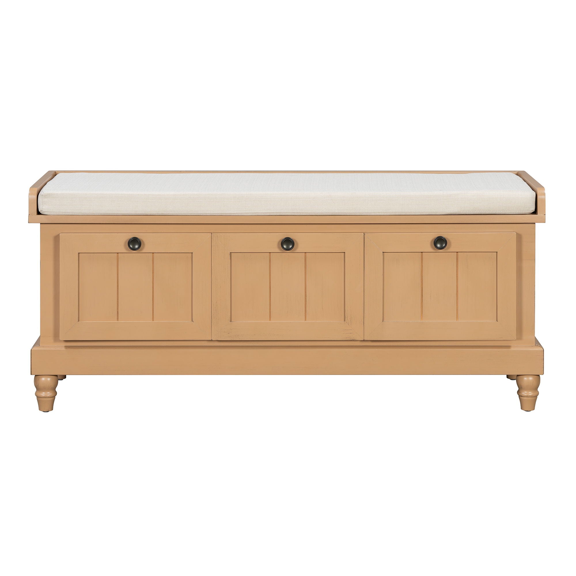 Shoe Bench With Cushion And 3 Drawers - Natural