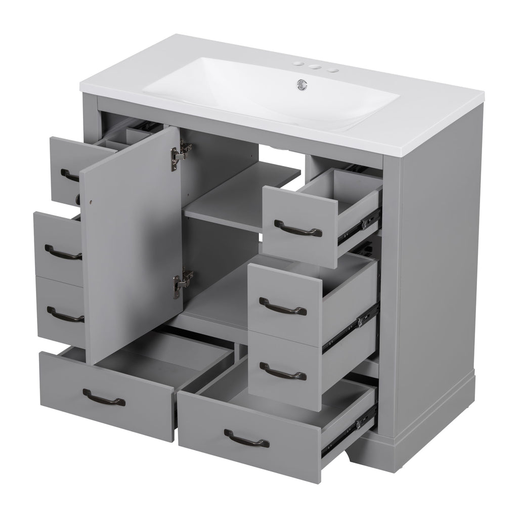 Modern Bathroom Vanity With Sink, 6 Drawers, Adjustable Shelf