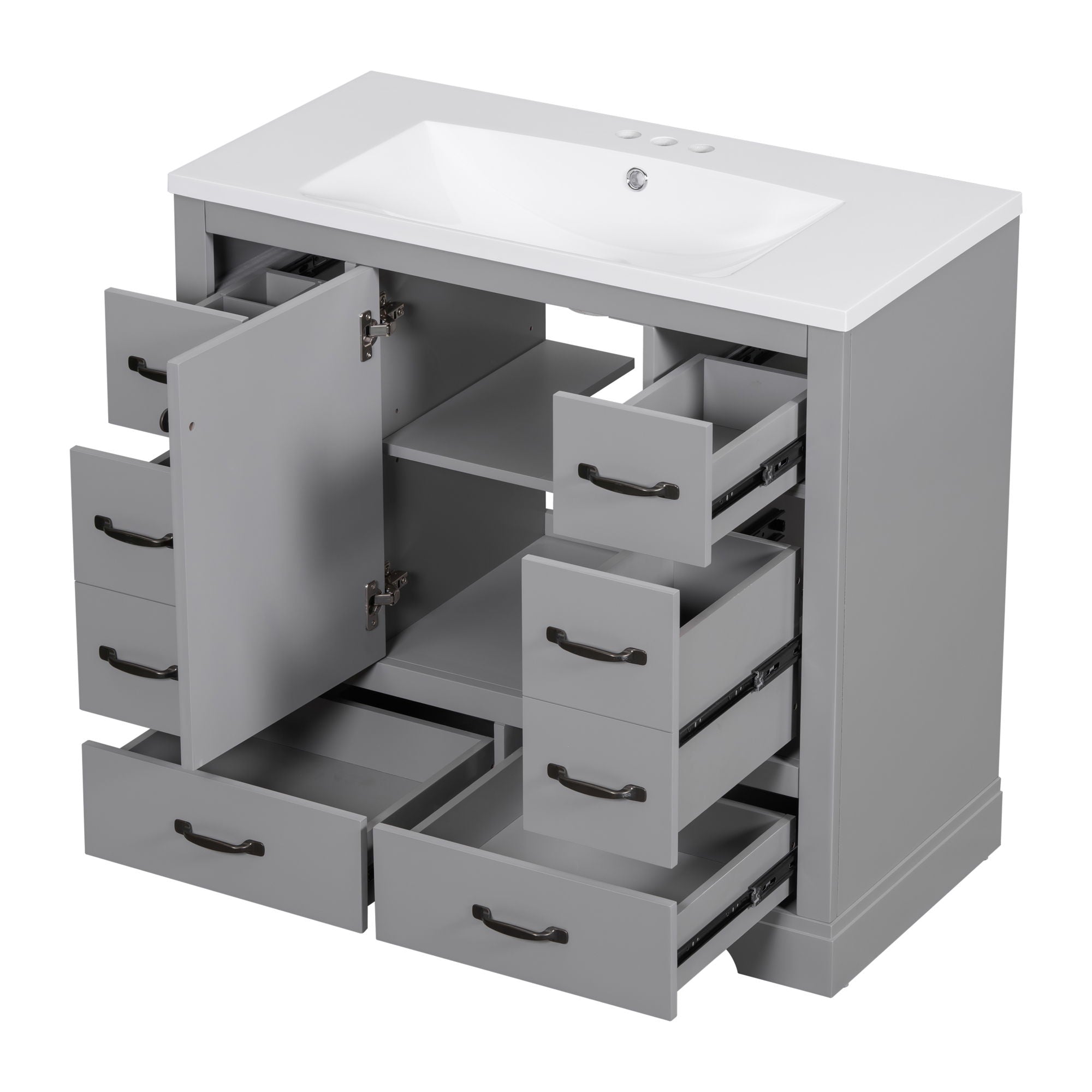 Modern Bathroom Vanity With Sink, 6 Drawers, Adjustable Shelf