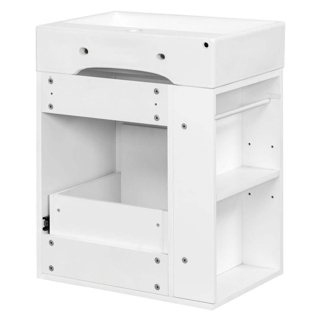 Modern Bathroom Vanity With Sink, Storage Cabinet, Drawer & Side Shelf