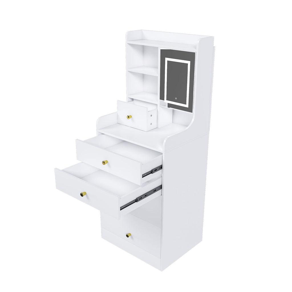 3 In 1 Dressing Table With LED Mirror & Storage Stool, Compact Makeup Vanity - White