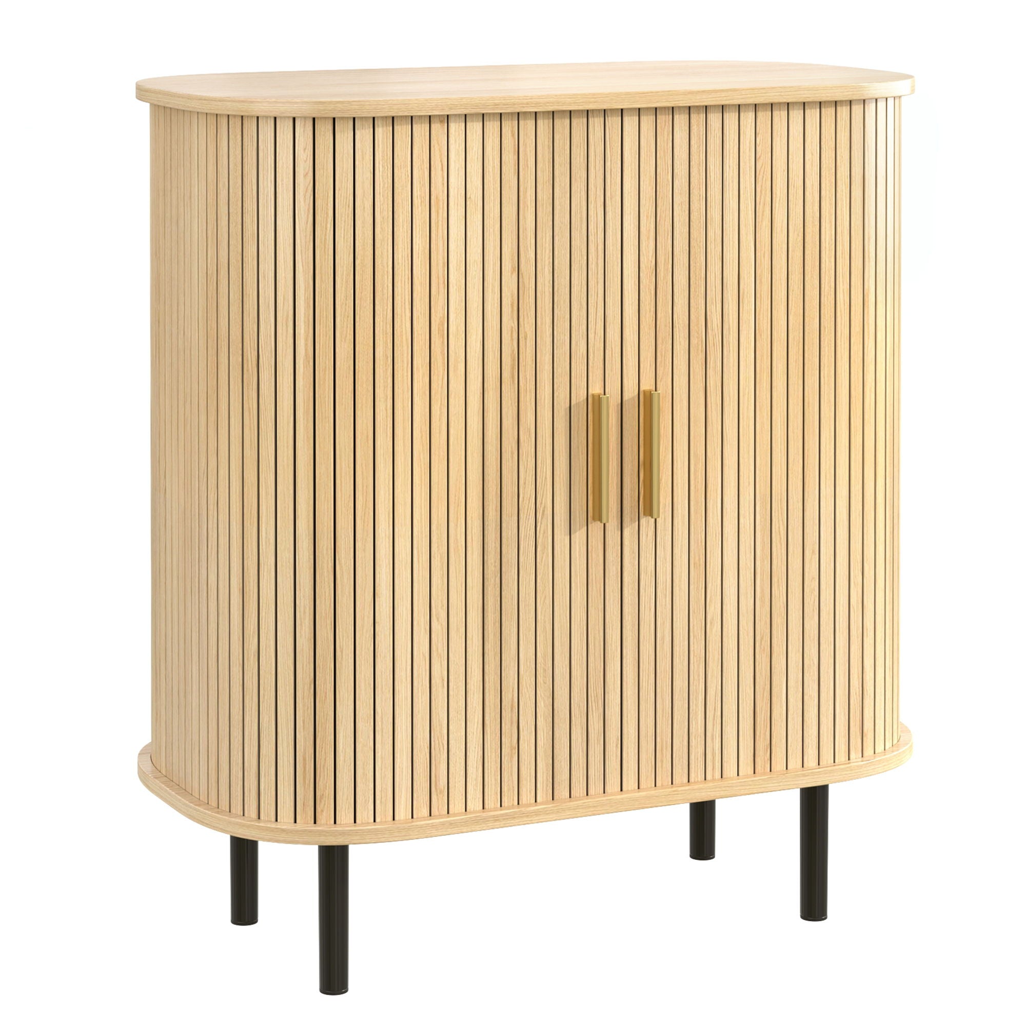 Fluted Wine Bar Cabinet With 8 Grid Wine Rack, 5 Level Adjustable Shelves, 2 Glass Holders