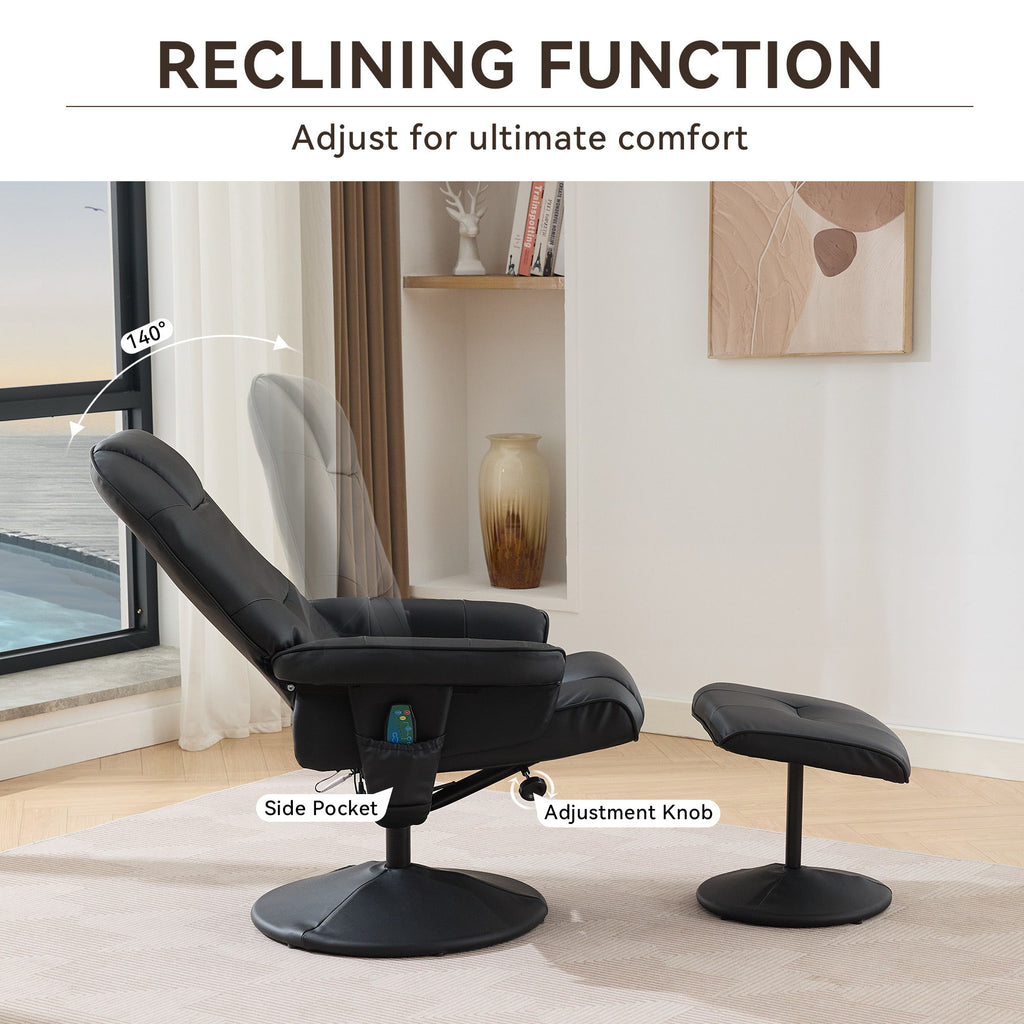360° Swivel Reclining Chair With Wrapped Base, 5 Point Vibration Massage