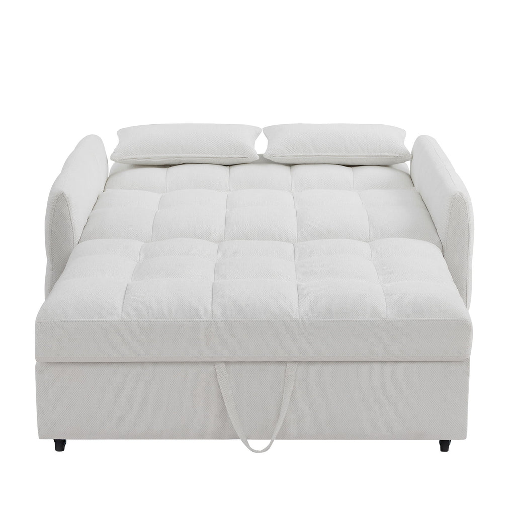Loveseat Sofa Pull-Out Bed With Adjustable Backrest, 3 USB Ports And 2 Lumbar Pillows For Living Room