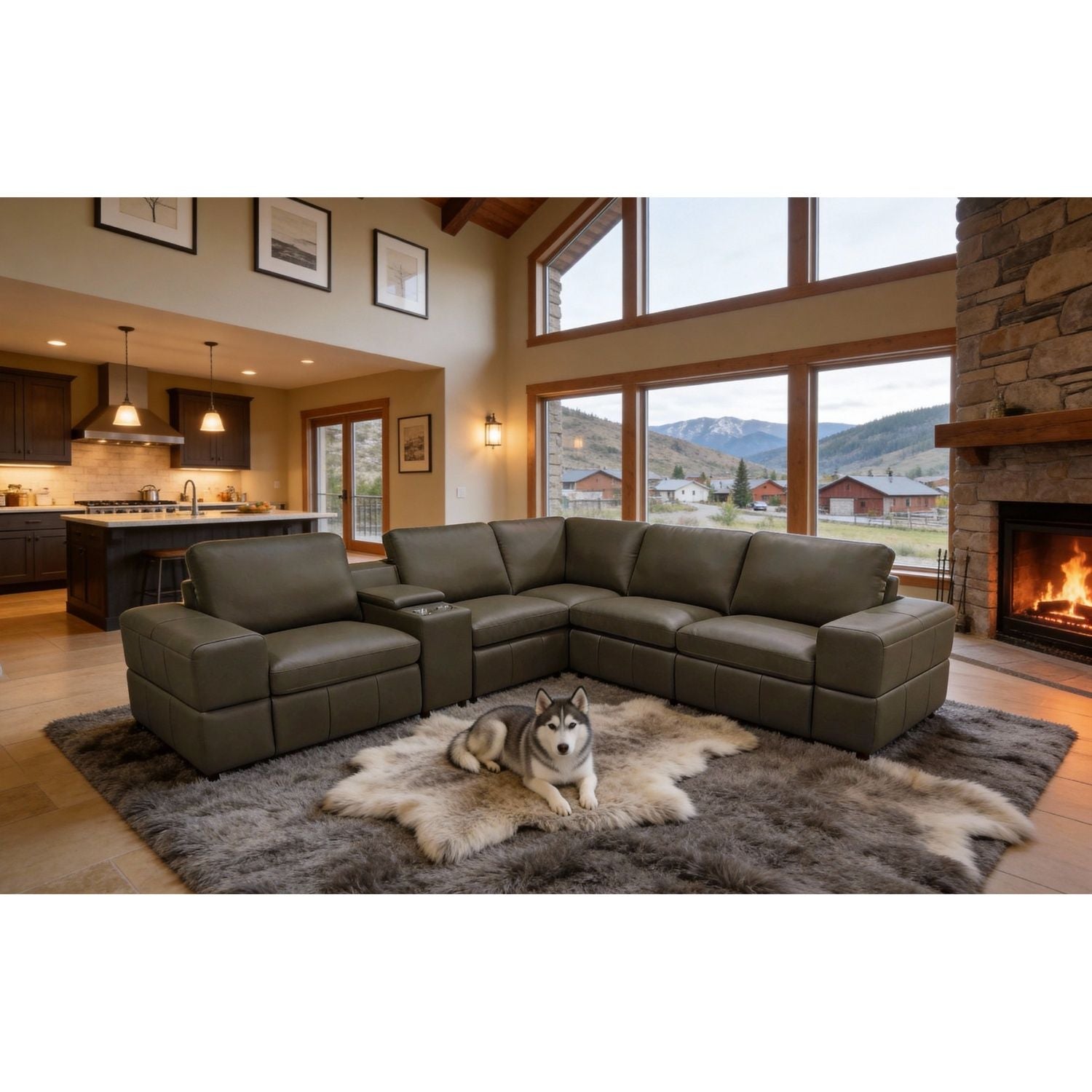 Upholstered Large Arms Sectional With Recliner Seats